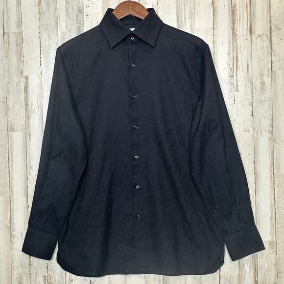 Perry Ellis Button Down Dress Shirt Medium Black Geometric Preppy Club Goth EUC - Picture 1 of 9